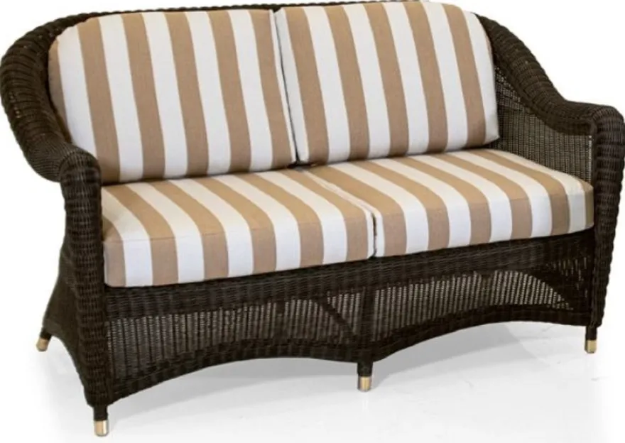 Casa Padrino Luxus 2er Gartensofa Dunkelbraun / Weiß / Braun 140 cm