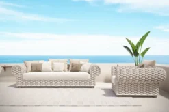 Casa Padrino Luxus 3er Gartensofa Creme / Beige / Weiß / Braun 258 cm