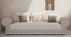 Casa Padrino Luxus 3er Gartensofa Creme / Beige / Weiß / Braun 258 cm