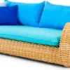 Casa Padrino Luxus 3er Gartensofa Naturfarben / Blau 254 cm