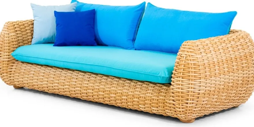 Casa Padrino Luxus 3er Gartensofa Naturfarben / Blau 254 cm