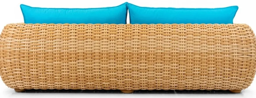 Casa Padrino Luxus 3er Gartensofa Naturfarben / Blau 254 cm