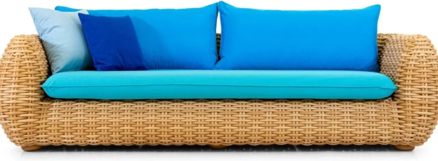 Casa Padrino Luxus 3er Gartensofa Naturfarben / Blau 254 cm