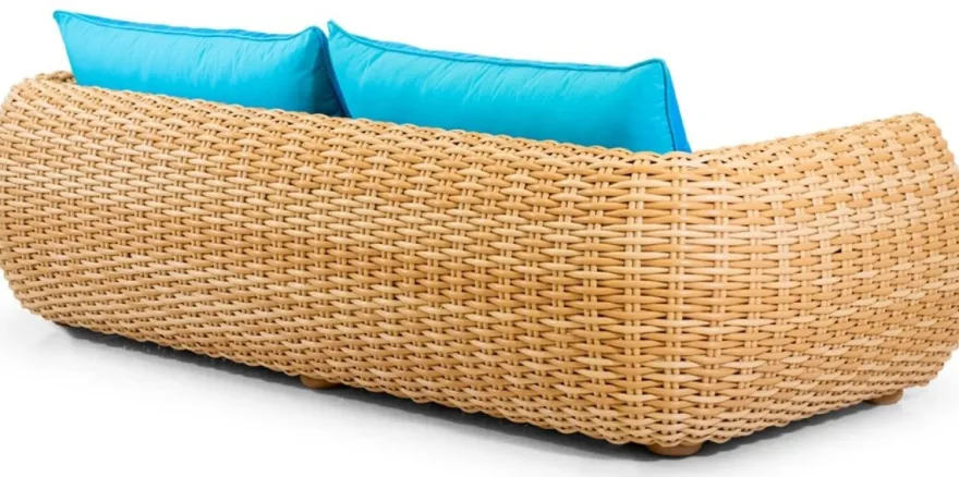 Casa Padrino Luxus 3er Gartensofa Naturfarben / Blau 254 cm