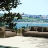 Casa Padrino Luxus 3er Sofa Braun / Gold 325 x 109 cm - Handgefertigtes Sofa mit Kissen - Wohnzimmer Sofa - Garten Sofa - Terrassen Sofa - Hotel Möbel - Luxus Qualität