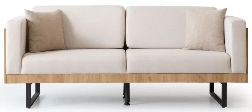 Casa Padrino Luxus 3er Sofa Creme / Braun / Schwarz 200 x 80 x H. 80 cm - Wohnzimmer Sofa - Wohnzimmer Möbel - Luxus Möbel - Wohnzimmer Einrichtung - Luxus Einrichtung