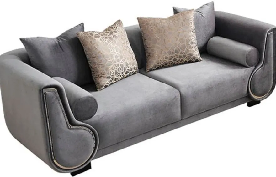 Casa Padrino Luxus 3er Sofa Grau / Silber / Schwarz - Elegantes Wohnzimmer Sofa - Luxus Wohnzimmer Möbel - Luxus Kollektion