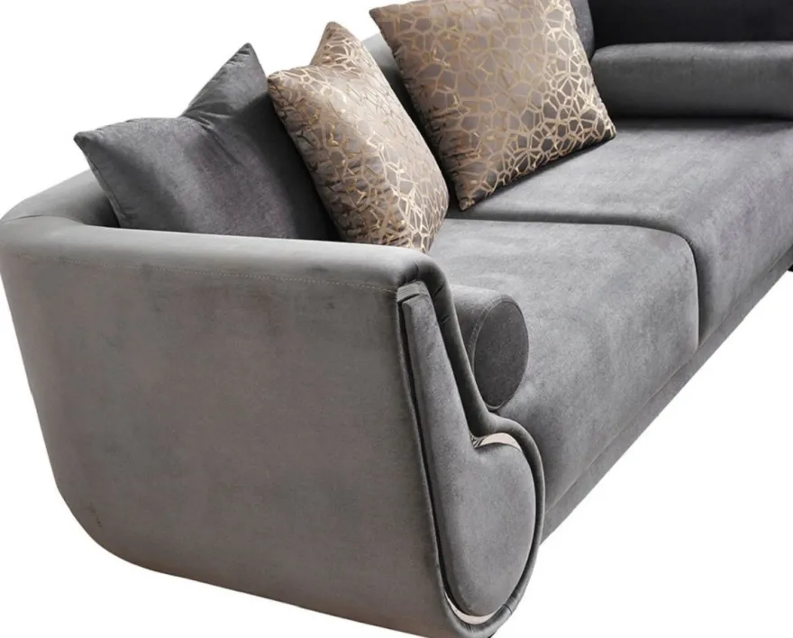 Casa Padrino Luxus 3er Sofa Grau / Silber / Schwarz - Elegantes Wohnzimmer Sofa - Luxus Wohnzimmer Möbel - Luxus Kollektion