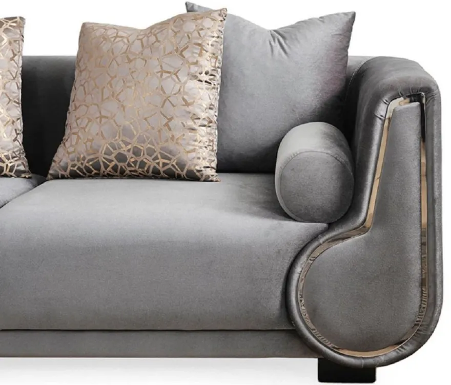 Casa Padrino Luxus 3er Sofa Grau / Silber / Schwarz - Elegantes Wohnzimmer Sofa - Luxus Wohnzimmer Möbel - Luxus Kollektion