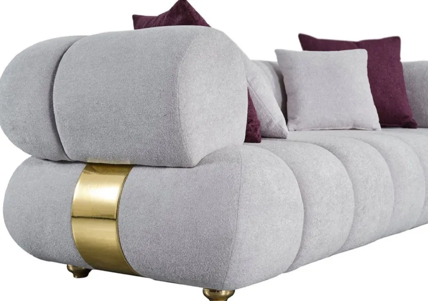 Casa Padrino Luxus 3er Sofa Grau / Gold - Modernes Wohnzimmer Sofa - Moderne Wohnzimmer Möbel - Luxus Kollektion