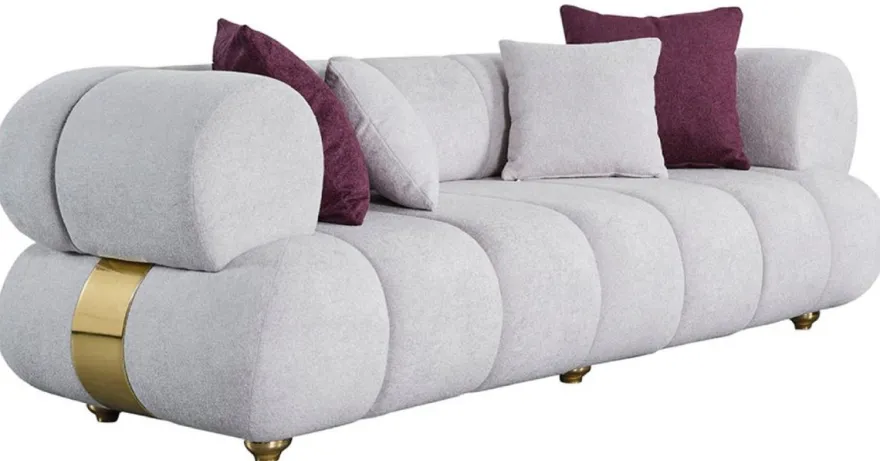 Casa Padrino Luxus 3er Sofa Grau / Gold - Modernes Wohnzimmer Sofa - Moderne Wohnzimmer Möbel - Luxus Kollektion