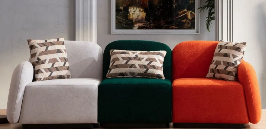 Casa Padrino Luxus 3er Sofa Grau / Grün / Orange / Schwarz 275 x 60 x H. 77 cm - Modulares 3 Teiliges Wohnzimmer Sofa - Hotel Sofa - Wohnzimmer Möbel - Hotel Möbel - Luxus Möbel