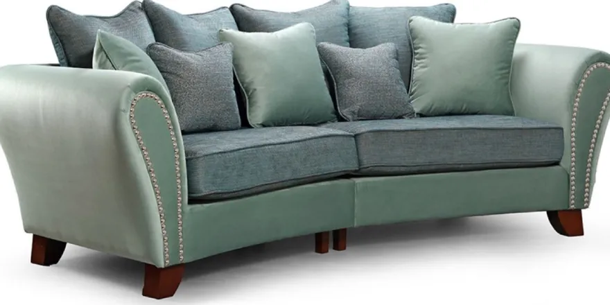 Casa Padrino Luxus 3er Sofa Grün / Blau / Dunkelbraun 290 x 120 x H. 100 cm - Gebogenes Wohnzimmer Sofa - Luxus Wohnzimmer Möbel