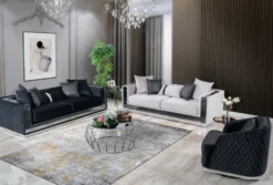 Casa Padrino Luxus 3er Sofa Hellgrau / Siber 220 x 90 x H. 70 cm - Verspiegeltes Wohnzimmer Sofa - Hotel Sofa - Wohnzimmer Möbel - Hotel Möbel - Luxus Möbel