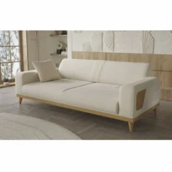 Casa Padrino Luxus 3er Sofa mit verstellbaren Rückenlehnen Creme / Naturfarben 224 cm - Luxus Interior
