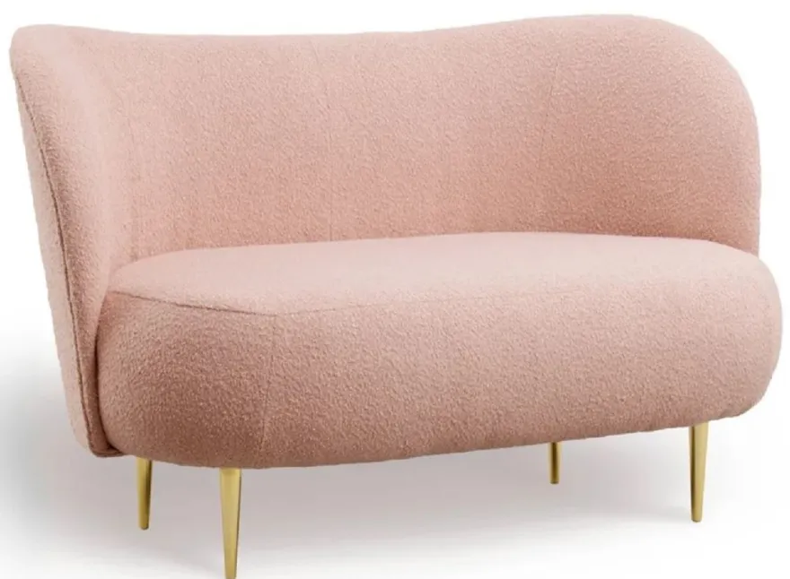 Casa Padrino Luxus 2er Sofa Rosa / Gold 130 x 72 x H. 80 cm - Wohnzimmer Sofa mit gebogener Rückenlehne - Wohnzimmer Möbel - Luxus Möbel - Wohnzimmer Einrichtung - Luxus Einrichtung
