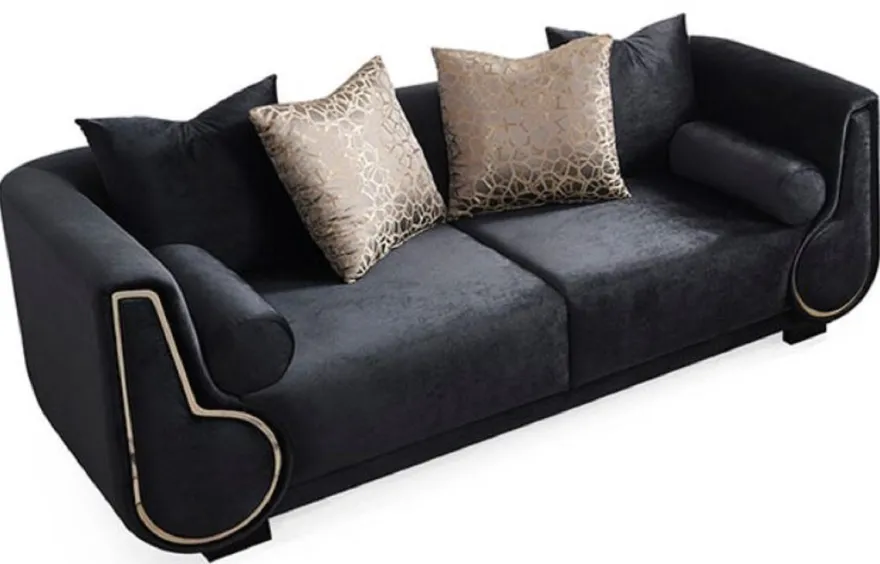 Casa Padrino Luxus 3er Sofa Schwarz / Silber - Elegantes Wohnzimmer Sofa - Luxus Wohnzimmer Möbel - Luxus Kollektion