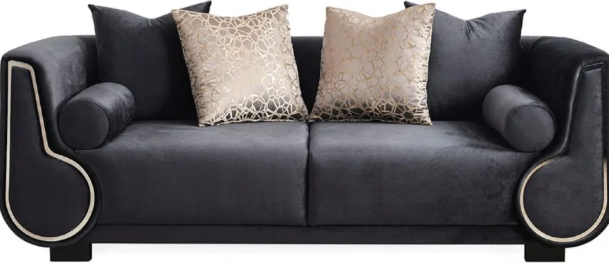 Casa Padrino Luxus 3er Sofa Schwarz / Silber - Elegantes Wohnzimmer Sofa - Luxus Wohnzimmer Möbel - Luxus Kollektion