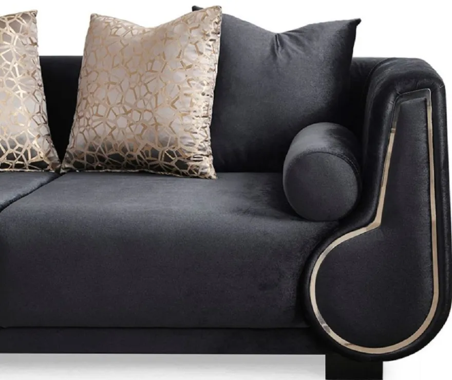 Casa Padrino Luxus 3er Sofa Schwarz / Silber - Elegantes Wohnzimmer Sofa - Luxus Wohnzimmer Möbel - Luxus Kollektion