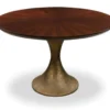 Casa Padrino Luxus Esstisch Braun / Antik Gold Ø 120 x H. 76 cm - Runder Küchentisch mit edler Eichenfurnier Tischplatte und Tischbein in gehämmerter Optik - Luxus Esszimmmer Möbel