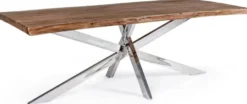 Casa Padrino Luxus Esstisch Braun / Silber 220 x 100 x H. 77 cm - Rechteckiger Küchentisch mit Massivholz Tischplatte und Edelstahl Beinen - Esszimmer Möbel - Küchen Möbel - Luxus Möbel