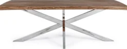 Casa Padrino Luxus Esstisch Braun / Silber 220 x 100 x H. 77 cm - Rechteckiger Küchentisch mit Massivholz Tischplatte und Edelstahl Beinen - Esszimmer Möbel - Küchen Möbel - Luxus Möbel