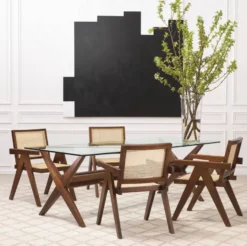 Casa Padrino Luxus Esstisch Braun 230 x 100 x H. 77 cm - Massivholz Küchentisch mit Glasplatte - Rechteckiger Esszimmertisch - Luxus Esszimmer Möbel