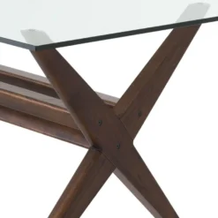 Casa Padrino Luxus Esstisch Braun 230 x 100 x H. 77 cm - Massivholz Küchentisch mit Glasplatte - Rechteckiger Esszimmertisch - Luxus Esszimmer Möbel
