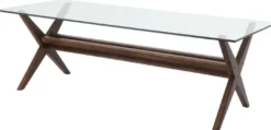 Casa Padrino Luxus Esstisch Braun 230 x 100 x H. 77 cm - Massivholz Küchentisch mit Glasplatte - Rechteckiger Esszimmertisch - Luxus Esszimmer Möbel