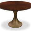 Casa Padrino Luxus Esstisch Braun / Antik Gold Ø 160 x H. 76 cm - Runder Küchentisch mit edler Eichenfurnier Tischplatte und Tischbein in gehämmerter Optik - Luxus Esszimmmer Möbel