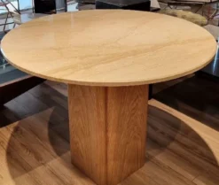 Casa Padrino Luxus Esstisch Beige / Braun Ø 100 x H. 75 cm - Runder Esszimmertisch mit Marmor Tischplatte - Esszimmer Möbel - Luxus Möbel