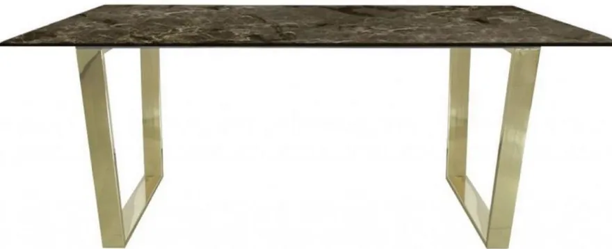Casa Padrino Luxus Esstisch Braun / Gold 180 x 90 x H. 75 cm - Rechteckiger Esszimmertisch mit synthetischer Marmorplatte und Stahlbeinen - Esszimmer Möbel