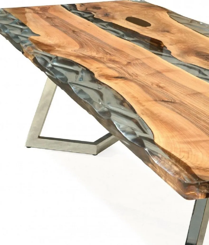 Casa Padrino Luxus Esstisch Braun / Silber 230 x 100 x H. 76 cm - Rechteckiger Küchentisch mit Epoxiharz - Esszimmer Möbel - Epoxiharz Möbel - Luxus Möbel