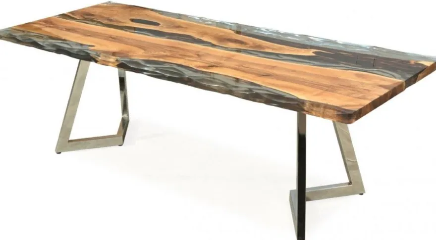 Casa Padrino Luxus Esstisch Braun / Silber 230 x 100 x H. 76 cm - Rechteckiger Küchentisch mit Epoxiharz - Esszimmer Möbel - Epoxiharz Möbel - Luxus Möbel