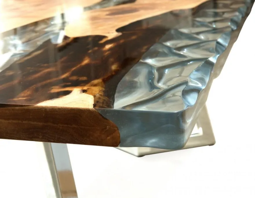 Casa Padrino Luxus Esstisch Braun / Silber 230 x 100 x H. 76 cm - Rechteckiger Küchentisch mit Epoxiharz - Esszimmer Möbel - Epoxiharz Möbel - Luxus Möbel