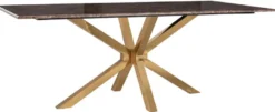Casa Padrino Luxus Esstisch Braun / Gold 200 x 100 x H. 77 cm - Rechteckiger Esszimmertisch mit Kunstmarmor Tischplatte und Edelstahl Beinen - Luxus Esszimmer Möbel