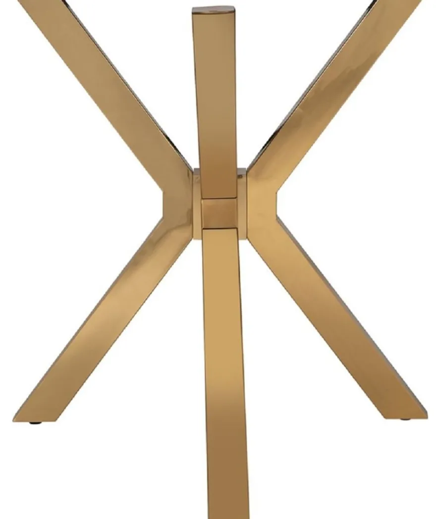 Casa Padrino Luxus Esstisch Braun / Gold 200 x 100 x H. 77 cm - Rechteckiger Esszimmertisch mit Kunstmarmor Tischplatte und Edelstahl Beinen - Luxus Esszimmer Möbel