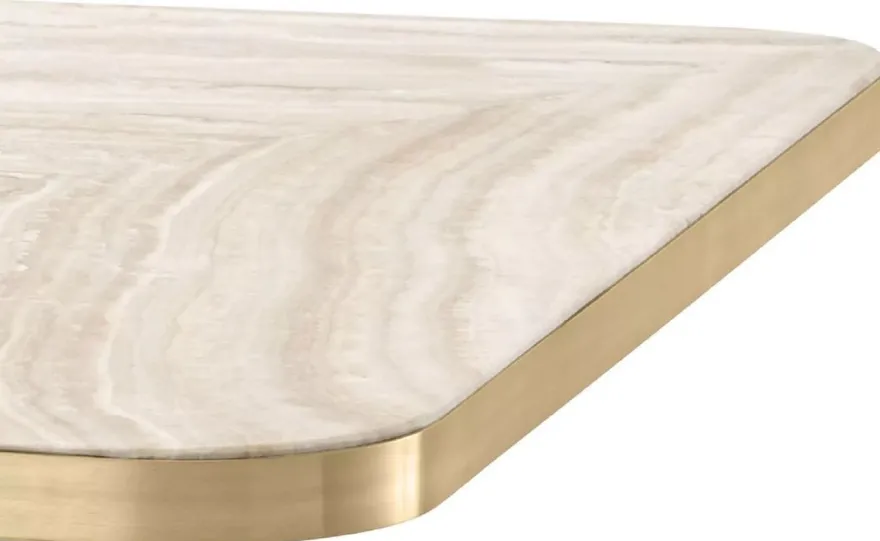 Casa Padrino Luxus Esstisch Beige / Messing / Schwarz 75 x 75 x H. 75,5 cm - Quadratischer Küchentisch mit Travertin Tischplatte - Esszimmer Möbel - Luxus Möbel - Luxus Einrichtung