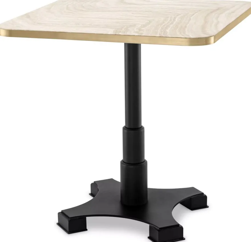 Casa Padrino Luxus Esstisch Beige / Messing / Schwarz 75 x 75 x H. 75,5 cm - Quadratischer Küchentisch mit Travertin Tischplatte - Esszimmer Möbel - Luxus Möbel - Luxus Einrichtung