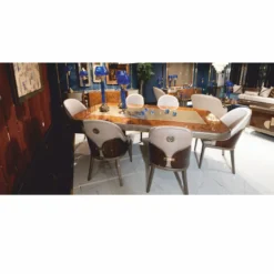 Casa Padrino Luxus Esstisch Braun / Gold / Grau 240 cm - Esszimmer Möbel