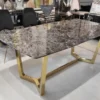 Casa Padrino Luxus Esstisch Braun / Gold 200 x 100 x H. 75 cm - Esszimmer Tisch mit Kunstmarmor Tischplatte - Esszimmer Möbel - Luxus Möbel - Luxus Einrichtung