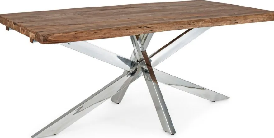 Casa Padrino Luxus Esstisch Braun / Silber 180-260 x 90 x H. 77 cm - Ausziehbarer Küchentisch mit Massivholz Tischplatte und Edelstahl Beinen - Esszimmer Möbel - Küchen Möbel - Luxus Möbel