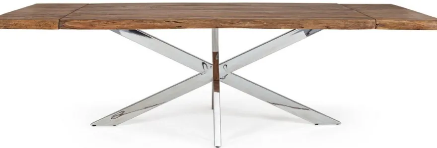 Casa Padrino Luxus Esstisch Braun / Silber 180-260 x 90 x H. 77 cm - Ausziehbarer Küchentisch mit Massivholz Tischplatte und Edelstahl Beinen - Esszimmer Möbel - Küchen Möbel - Luxus Möbel