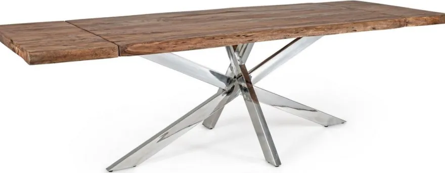 Casa Padrino Luxus Esstisch Braun / Silber 180-260 x 90 x H. 77 cm - Ausziehbarer Küchentisch mit Massivholz Tischplatte und Edelstahl Beinen - Esszimmer Möbel - Küchen Möbel - Luxus Möbel