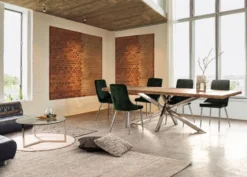 Casa Padrino Luxus Esstisch Braun / Silber 180-260 x 90 x H. 77 cm - Ausziehbarer Küchentisch mit Massivholz Tischplatte und Edelstahl Beinen - Esszimmer Möbel - Küchen Möbel - Luxus Möbel