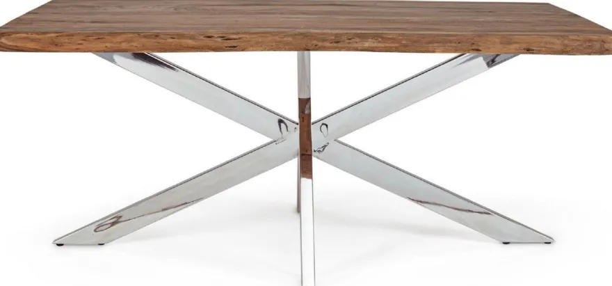 Casa Padrino Luxus Esstisch Braun / Silber 180-260 x 90 x H. 77 cm - Ausziehbarer Küchentisch mit Massivholz Tischplatte und Edelstahl Beinen - Esszimmer Möbel - Küchen Möbel - Luxus Möbel