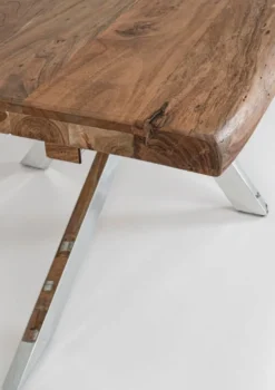 Casa Padrino Luxus Esstisch Braun / Silber 180-260 x 90 x H. 77 cm - Ausziehbarer Küchentisch mit Massivholz Tischplatte und Edelstahl Beinen - Esszimmer Möbel - Küchen Möbel - Luxus Möbel