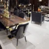Casa Padrino Luxus Esstisch Dunkelbraun / Gold 220 x 110 x H. 81 cm - Rechteckiger Massivholz Küchentisch - Esszimmer Möbel - Luxus Möbel - Luxus Einrichtung