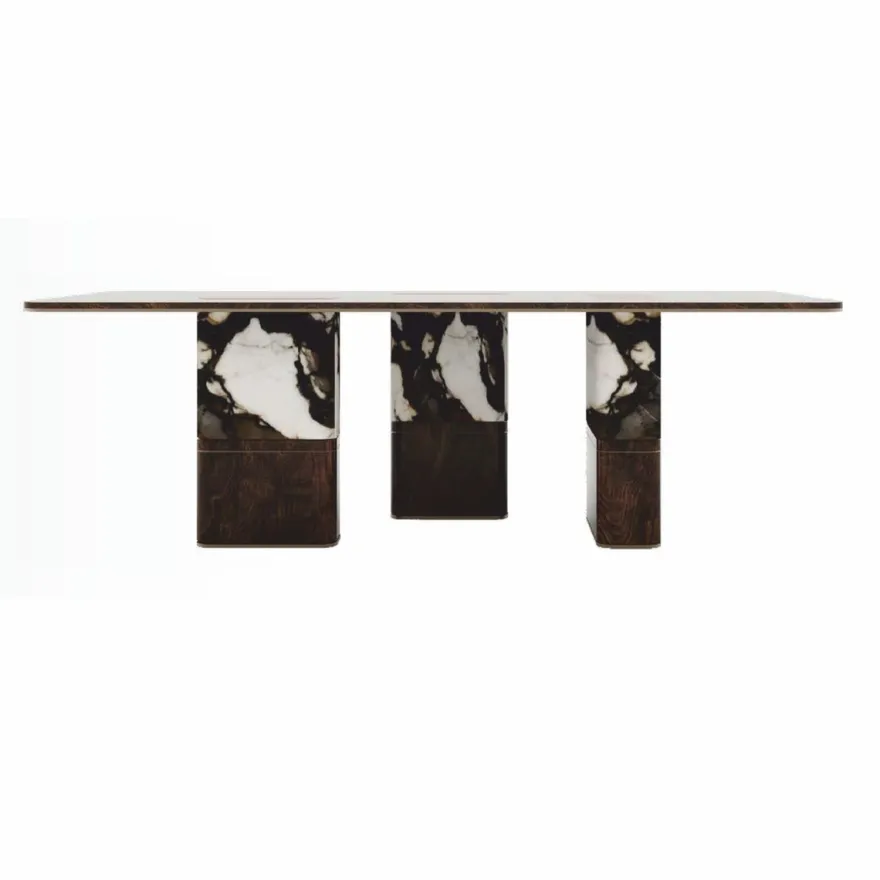 Casa Padrino Luxus Esstisch Dunkelbraun / Schwarz / Weiß / Messing 240 cm - Esszimmer Möbel