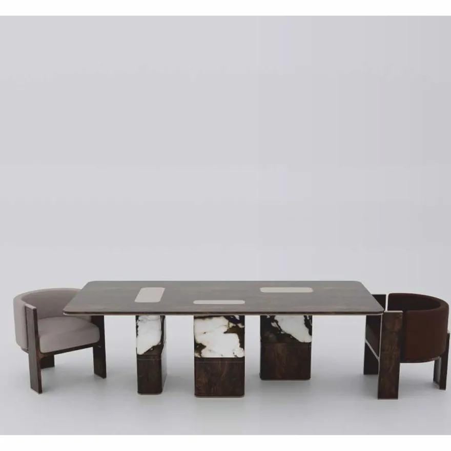 Casa Padrino Luxus Esstisch Dunkelbraun / Schwarz / Weiß / Messing 240 cm - Esszimmer Möbel